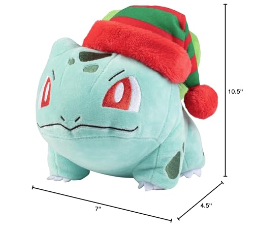 Pokémon 8" Holiday Bulbasaur with Elf Hat Accessory - Officially Licensed - Generation 1 Starter - Stuffed Animal Toy Figure - Christmas Stocking Stuffer Gift for Kids, Boys, Girls - 2+