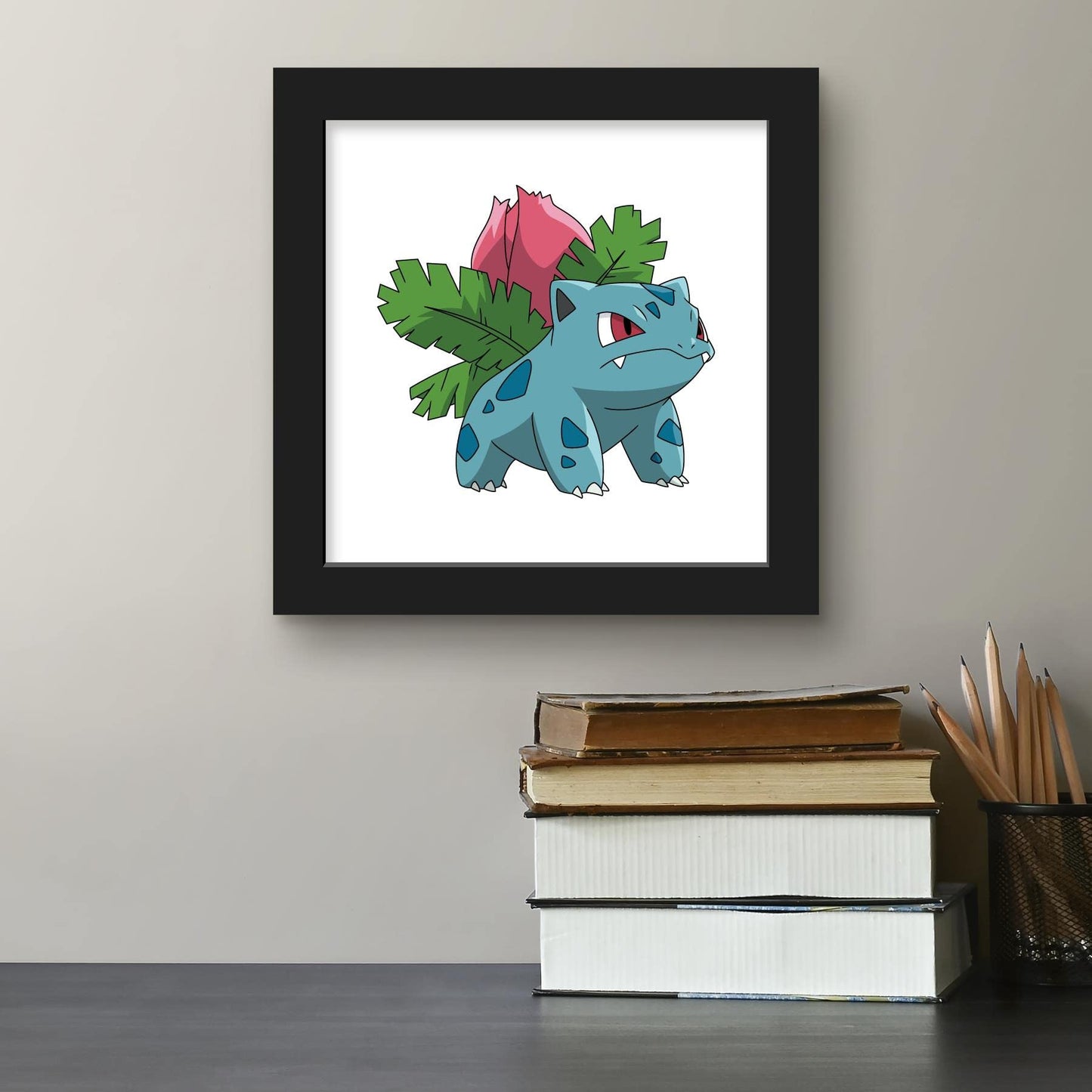 Trends International Gallery Pops Pokemon - Ivysaur Wall Art, Black Framed Version, 12'' x 12''