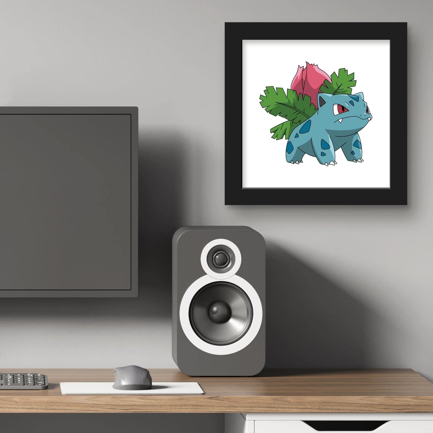 Trends International Gallery Pops Pokemon - Ivysaur Wall Art, Black Framed Version, 12'' x 12''