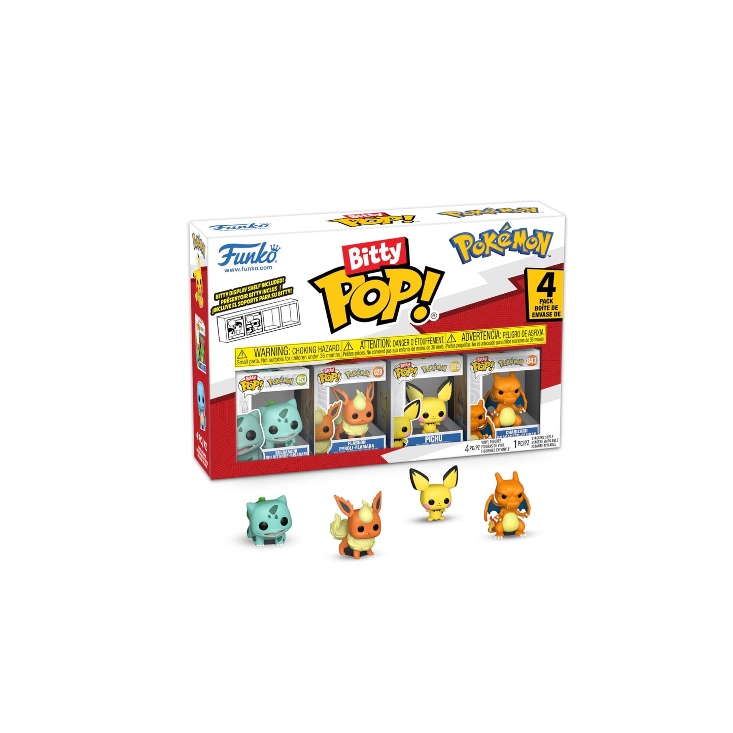 Funko Pop! Bitty: Pokemon - Bulbasaur, Flareon, Pichu, and Charizard - 0.9 Inch (2.2 Cm) Collectable - Gift Idea - Stackable Display Shelf Included - Gift Idea - Party Bags Stocking