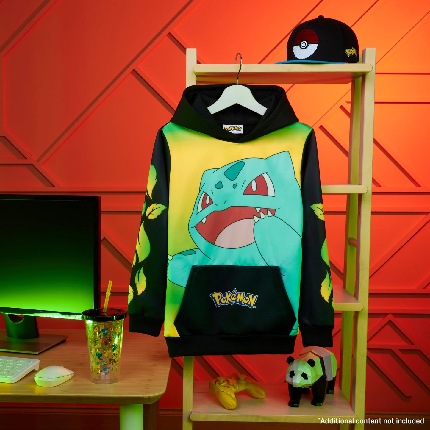 Pokemon Hoodie for Boys & Teens Hooded Sweatshirt Warm Anime Pikachu Sweater (Black/Yellow Bulbasaur, 9-10 Years)