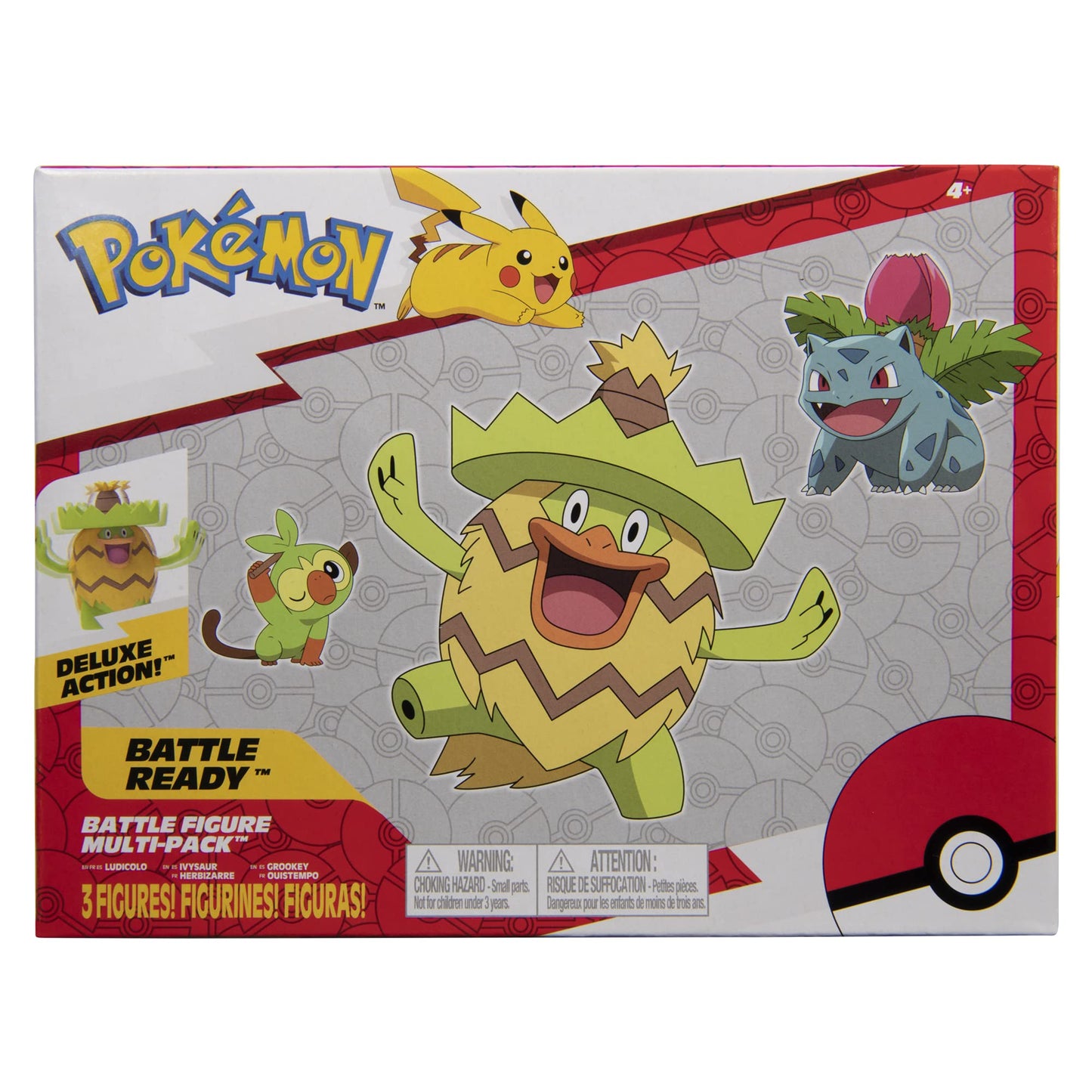 Pokémon Grass-Type Battle Figure Pack, Ludicolo, Ivysaur, Grookey - 4.5, 3, 2-inch - Kids Pokémon Fans - Amazon Exclusive