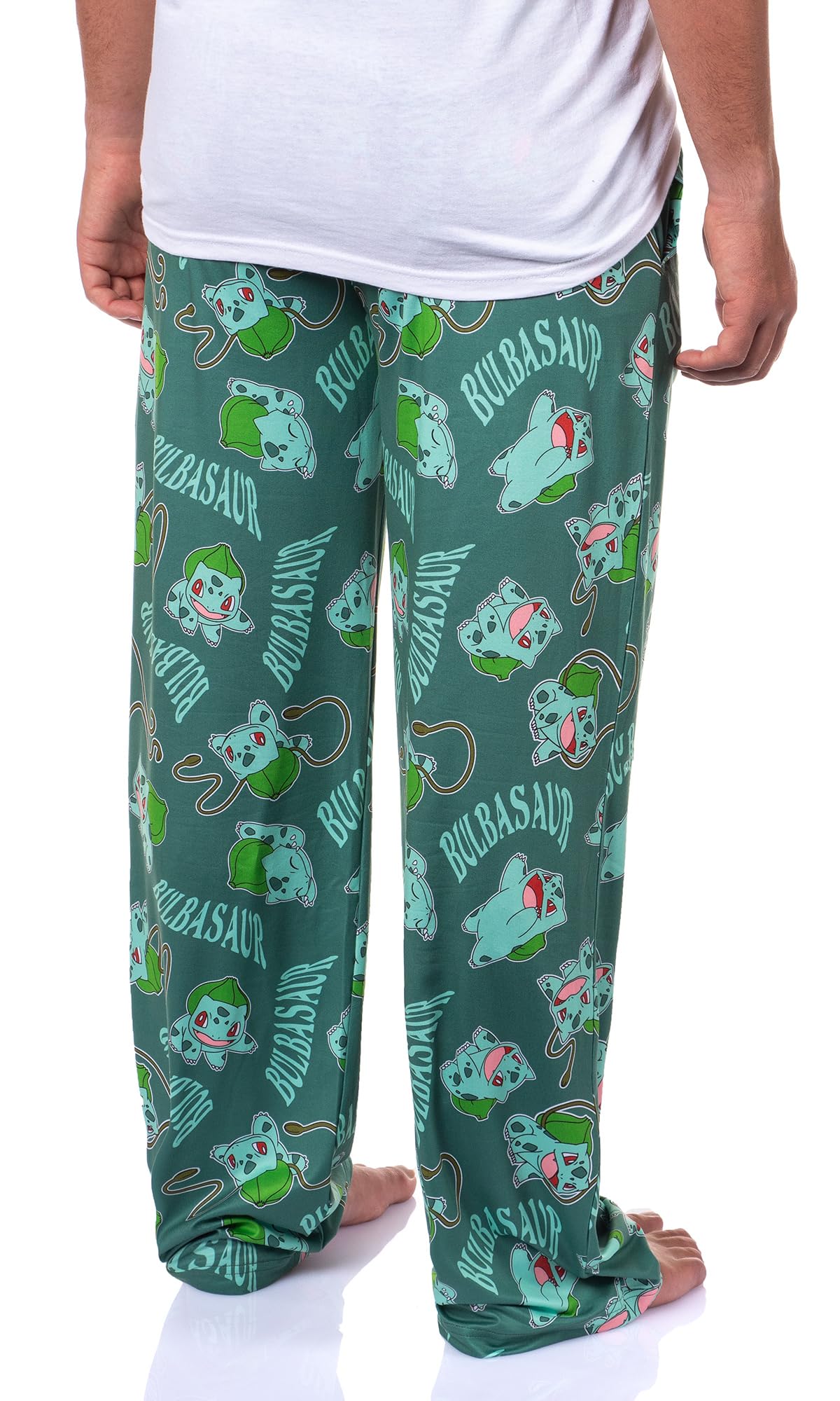Mad Engine Pokemon Men's Bulbasaur #001 Vine Whip All Over Print Adult Pajama Pants Sleep Lounge Bottoms (Bulbasaur, 3X-Large)