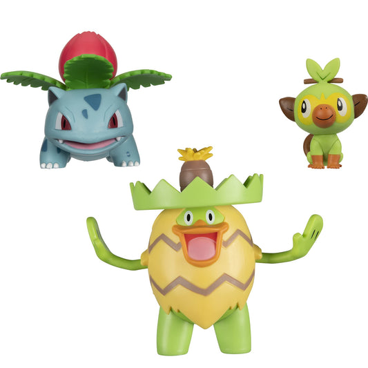 Pokémon Grass-Type Battle Figure Pack, Ludicolo, Ivysaur, Grookey - 4.5, 3, 2-inch - Kids Pokémon Fans - Amazon Exclusive