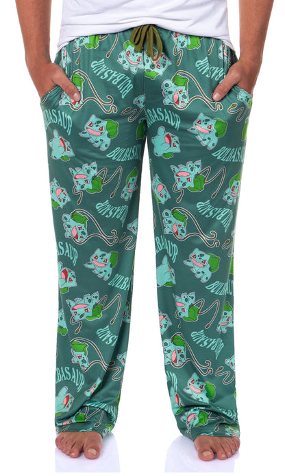 Mad Engine Pokemon Men's Bulbasaur #001 Vine Whip All Over Print Adult Pajama Pants Sleep Lounge Bottoms (Bulbasaur, 3X-Large)